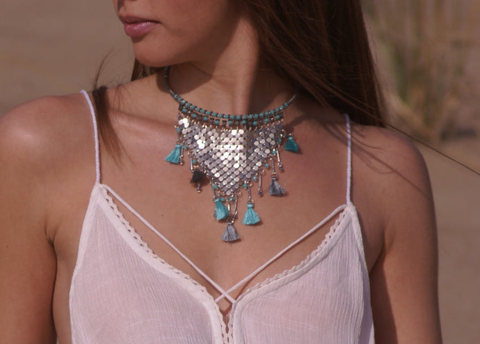 Turquoise Beaded Chain Necklace | Claire de Lune Boutique
